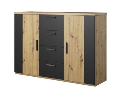 Sigma 26 Sideboard Eiche/ Schwarz - Modernes Kommodenmöbel (132x94x40 cm)