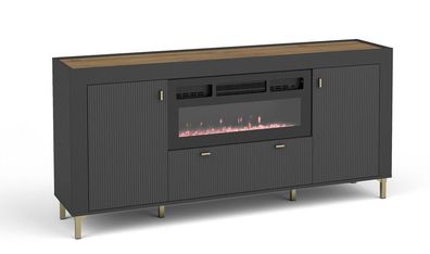 Kommode MOSSA MO7 Sideboard 177x84x40 cm schwarz mit Kamin