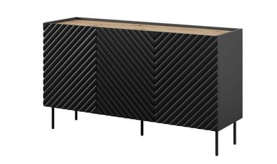 Sideboard ONDA Kommode 150x85x45 cm 3 türiger mit 2 Schubladen MDF Schwarz matt