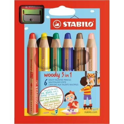 Farbstift Stabilo-Woody 3in1 6er Pappetui mit Spitzer 88062