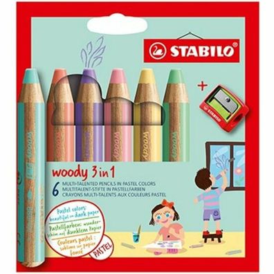 Farbstift Stabilo-Woody 3in1 6er Pappetui Pastell Farben 88063