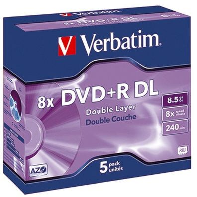 Verbatim DVD+R 43541 8x 8,5GB DL 240Min. DVD+R 240min 8,5Gbyte 8x 5 St./Pack