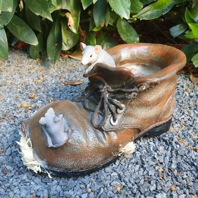 Gartenfigur Pflanzschuh zum bepflanzen mit Maus im Schuh 13 cm