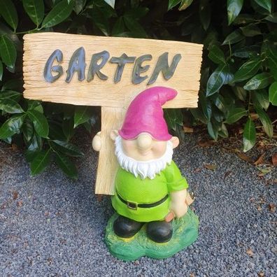 Gartenfigur Gartenzwerg mit Schild 42 cm