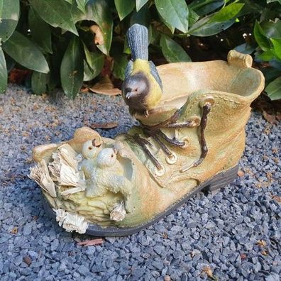 Gartenfigur Pflanzschuh mit Vogel zum bepflanzen 13 cm