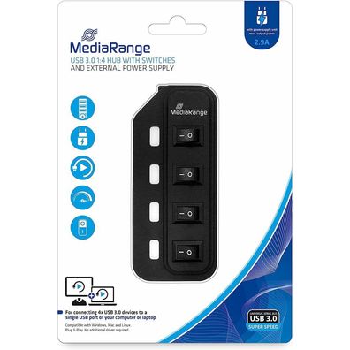 MediaRange USB-Hub 4-fach schwarz