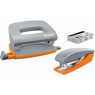 LEITZ Locher und Heftgeräte Set Urban Chic grau/orange