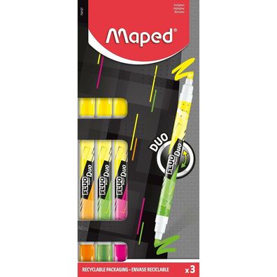 3 maped FLUO DUO Textmarker farbsortiert