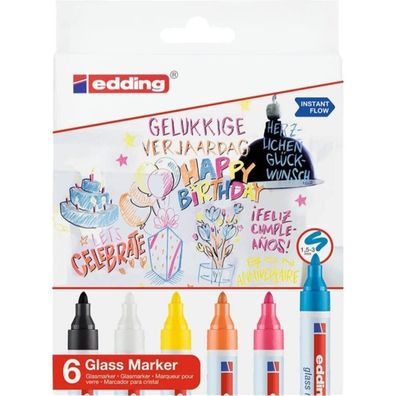 6 edding 95 Glasboardmarker farbsortiert 1,0 - 5,0 mm