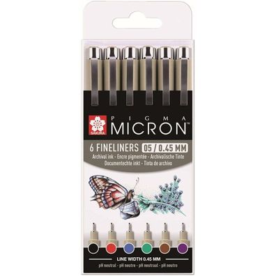 6 Sakura Pigma Micron Fineliner-Set farbsortiert 0,25 mm