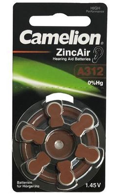 Camelion - A312 / PR41 - 1,4 Volt 160mAh Zinc Air - 6er Blister