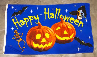 Fahne Flagge Happy Halloween zwei Kürbisse - 90 x 150 cm