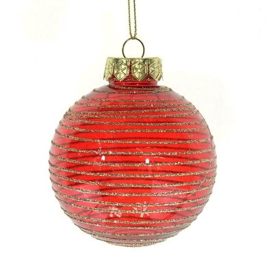 Kaemingk Bruchfeste Weihnachtskugel Rot transparent mit goldenen Ringen Ø 8 cm