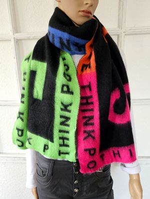 XXL Winterschal Halstuch 80 %Viskose 20 % Wolle Schriftzug SMILE Schwarz/Bunt