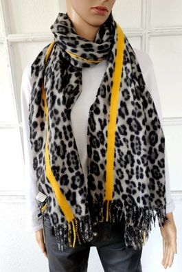 XL Winterschal Tuch Schal Scarf Fransen weich lang Animalprint Grau Schwarz Gelb