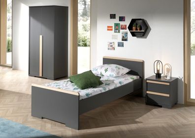 Vipack: Artikelset "LONDON" 3-Teilig- Kinderzimmerset mit Bett- Anthrazit