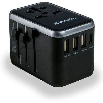 Universal-Reiseadapter UTA-04 (schwarz/silber, 3x USB-A, 2x USB-C)