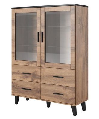 Vitrinew Lotta Esszimmer Wohnzimmerschrank in Wotan Eiche/ Schwarz