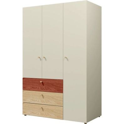 Kleiderschrank YUKI Y1 Schrank graubeige/ geölte Eiche/ koral