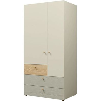 Kleiderschrank YUKI Y2 Schrank graubeige/ geölte Eiche/ Eukalyptus