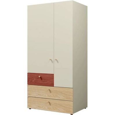 Kleiderschrank YUKI Y2 Schrank graubeige/ geölte Eiche/ Koral