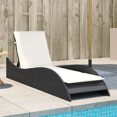 vidaXL Sonnenliege mit Auflage Schwarz 60x205x73 cm Poly Rattan