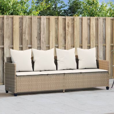 vidaXL Sonnenliege mit Kissen Beige Poly Rattan