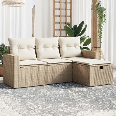 vidaXL 4-tlg. Garten-Sofagarnitur mit Kissen Beige Poly Rattan