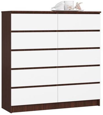 Kommode AKORD K120 Wenge 120 cm 10 Schubladen Front Weiß B120 x H121 x T40 cm