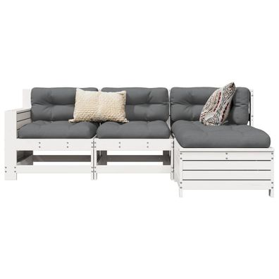 vidaXL 4-tlg. Garten-Sofagarnitur Weiß Massivholz Kiefer