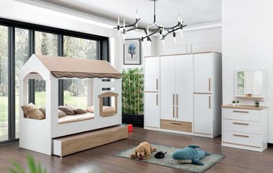 Kinderzimmer Bett Haus Überdachtes Bett Schlafzimmer Set Garnitur Spiegel 4Tlg