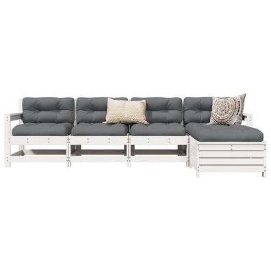 vidaXL 5-tlg. Garten-Sofagarnitur Weiß Massivholz Kiefer