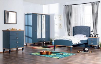 Kinderzimmer Jugendzimmer Schlafzimmer Möbel Komplett Set Modern Blaues 4Tlg