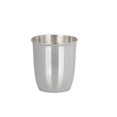 Kleiner versilberter Becher 6.5 cm silberner Trinkbecher mit Perlrand glatt poliert