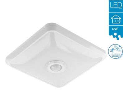 12 W LED Deckenleuchte Treppenleuchte mit Bewegungsmelder Quadrat 25x25 cm 4000K