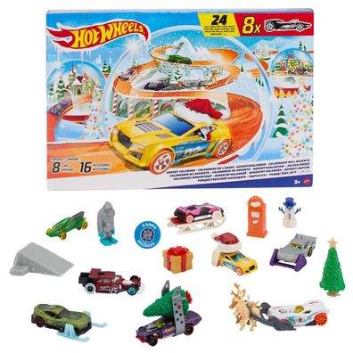 Adventskalender Autos Hot Wheels 8 STK. Maßstab 1:64 + 16 Zubehörteile + Spielmatte