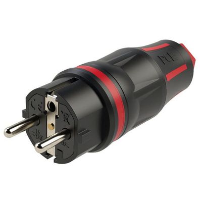 PCE Rubber Schuko Connector Male Schwarz/Rot