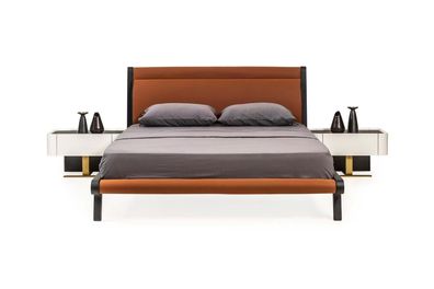 Garnitur Doppelbett Bett Schlafzimmer Nachttische 3Tlg Orange Moderne