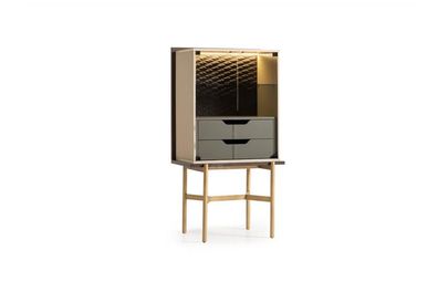 Barschrank Schrank Vitrine Bar Holz Wohnzimmer Modern Beige Luxus