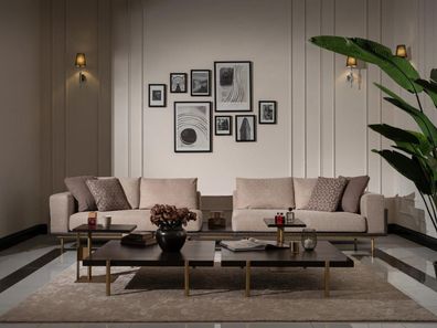 Viersitzer Sofa 4 Sitzer Polstersofa Stoffsofa Beige Moderne Tisch Neu