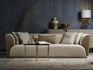 Moderne Dreisitzer Sofa 3 Sitzer Polstersofa Stoffsofa Beige Sofas