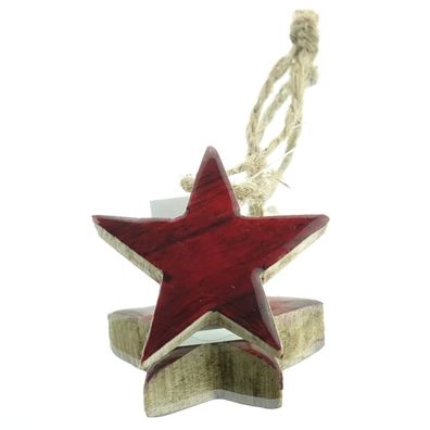 Weihnachtsanhänger Massivo Stern Rot & Natur Ø 5,5 cm - Holz