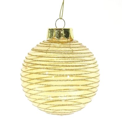 Kaemingk Bruchfeste Weihnachtskugel Gelb transparent mit goldenen Ringen Ø 8 cm