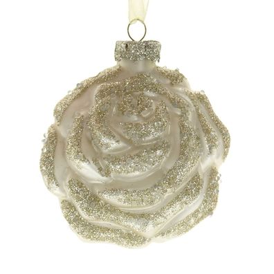 Kaemingk Weihnachtskugel Rosenblüte Beige mit Goldglitter 8 cm - Glas