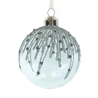 Kaemingk Weihnachtskugel Sterntaler Grau transparent mit Glitter Ø 8 cm - Glas