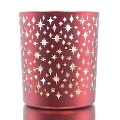 GASPER Weihnachtsdeko Teelichtglas STARS Rot Ø 9 cm Höhe 10 cm - Glas