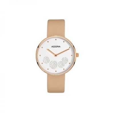 ADORA AT5439 Damen Damenuhr mit Rosen Edelstahl Leder beige
