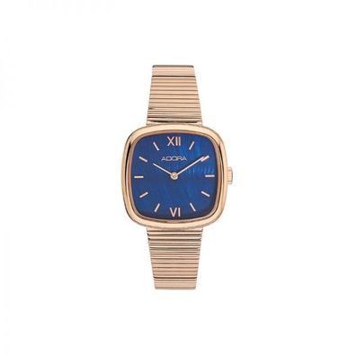 ADORA AT5459 Damen Damenuhr Eckig Edelstahl rosegold Zifferblatt blau