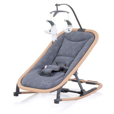 Chipolino Velvet Faltbare Babywippe mit Mobile Graphit Holz