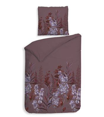 Heckett & Lane Flanell Bettwäsche 135x200 Mino Purple Wiesenblumen aubergine